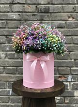 Цветочная композиция из Гипсофила и Розы в шляпной коробке в Куртамыше