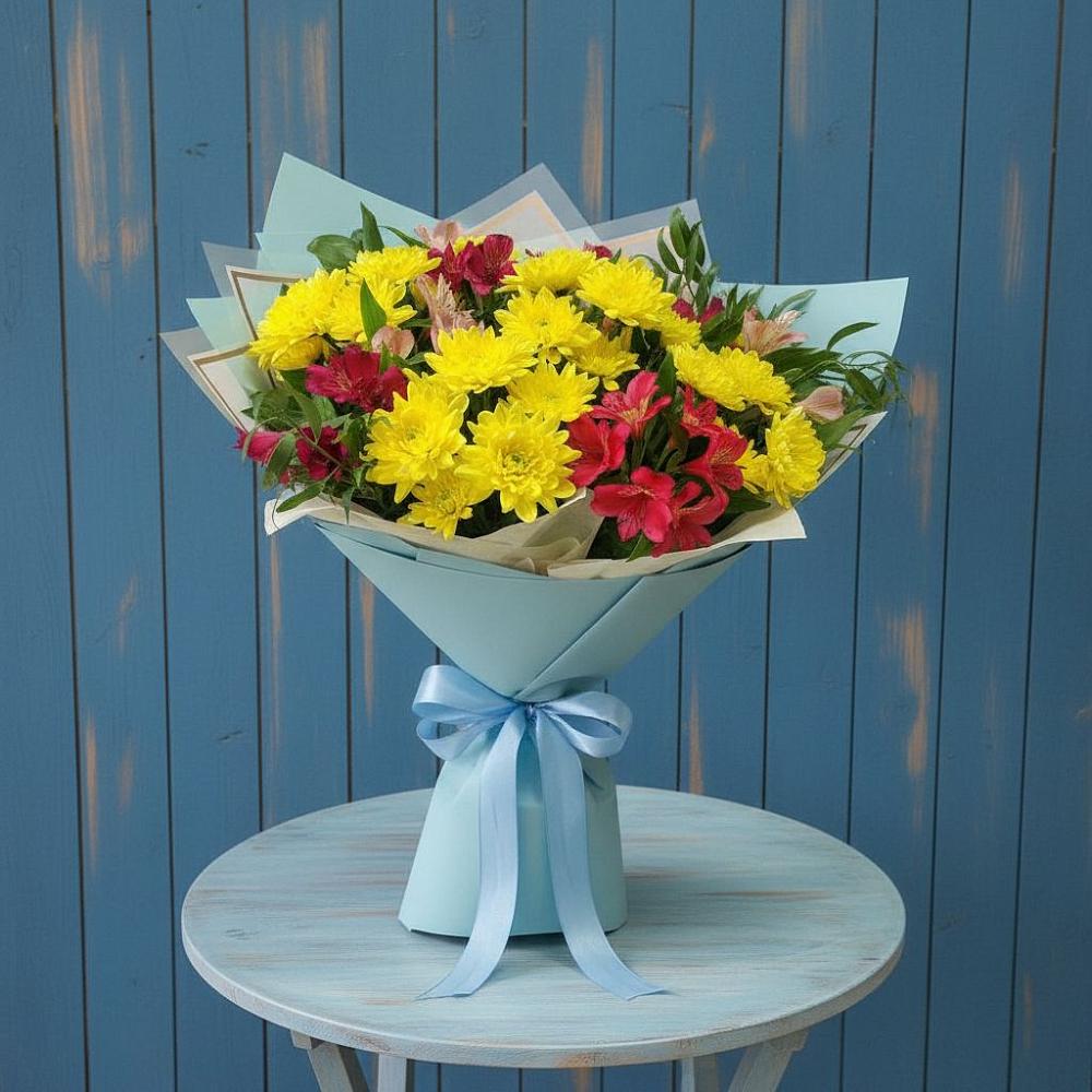 Букет цветов из: Альстромерии и Хризантемы в Куртамыше