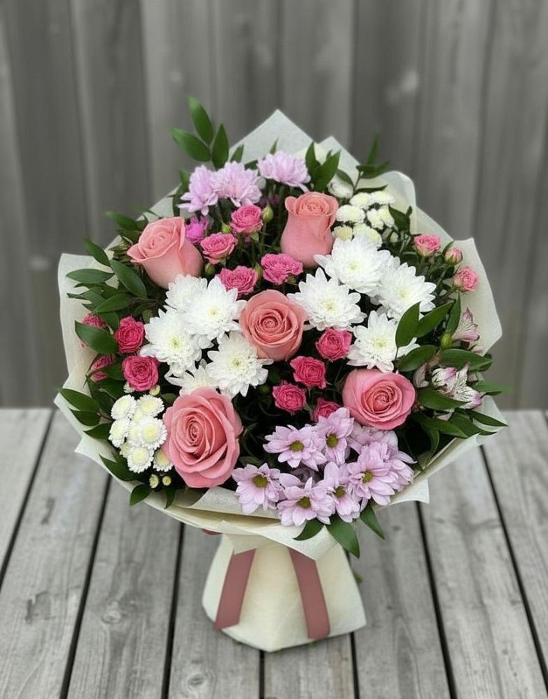 Букет цветов из: Альстромерии, Гвоздики, Розы и Хризантемы в Куртамыше