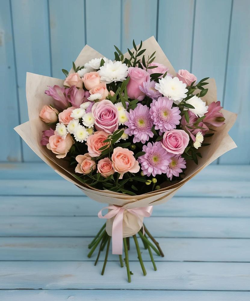 Букет цветов из: Хризантемы, Розы и Альстромерии в Куртамыше