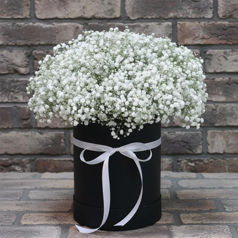 Цветочная композиция из Гипсофила в шляпной коробке в Куртамыше