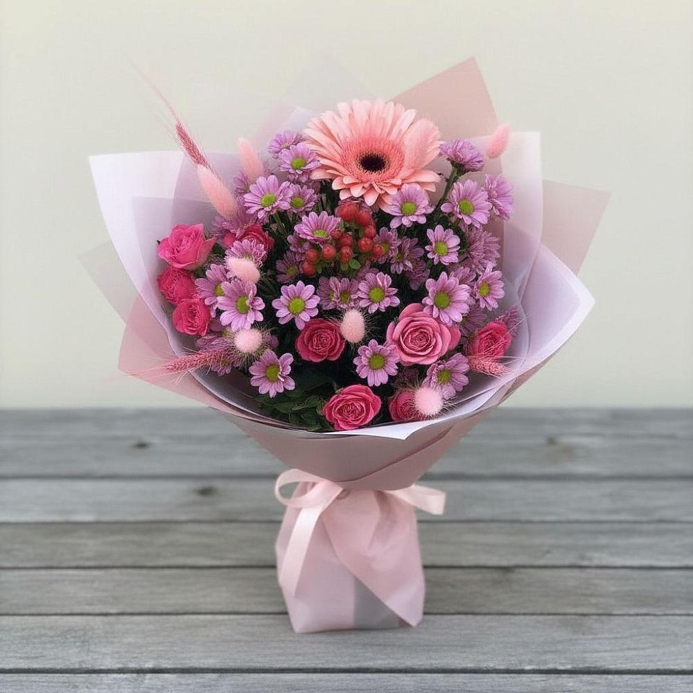 Букет цветов из: Розы, Герберы и Хризантемы в Куртамыше