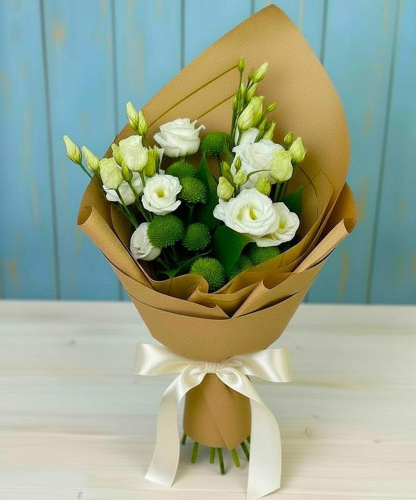 Букет цветов из: Хризантемы и Лизиантусы в Куртамыше