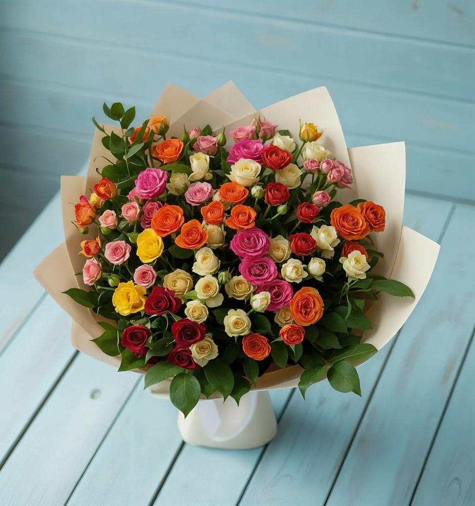 Букет Микс из разноцветных кустовых роз в Куртамыше
