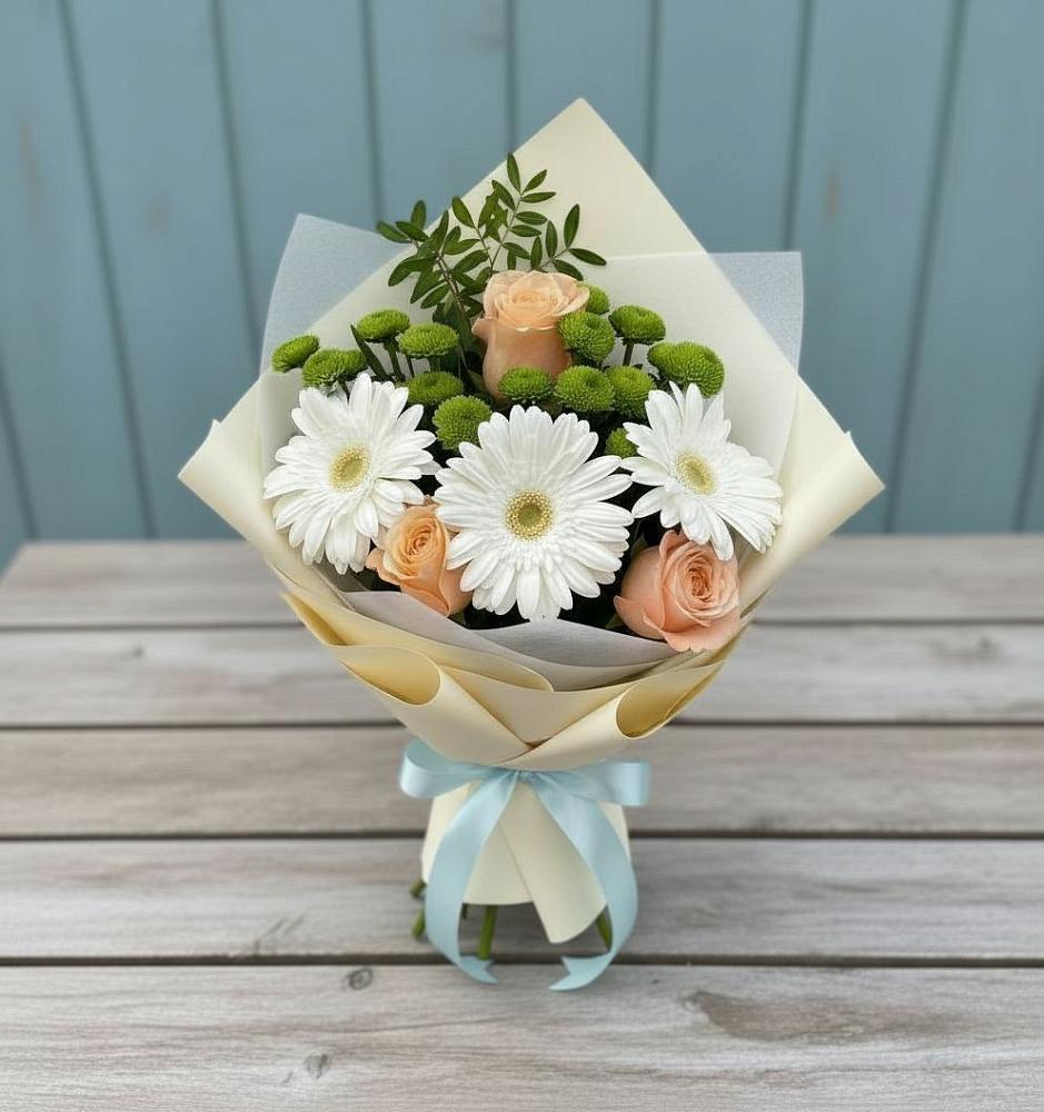Букет цветов из: Герберы, Розы и Хризантемы в Куртамыше