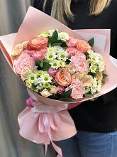 Букет нежные объятья в Куртамыше Букет цветов из: Гвоздики, Розы и Хризантемы в Куртамыше