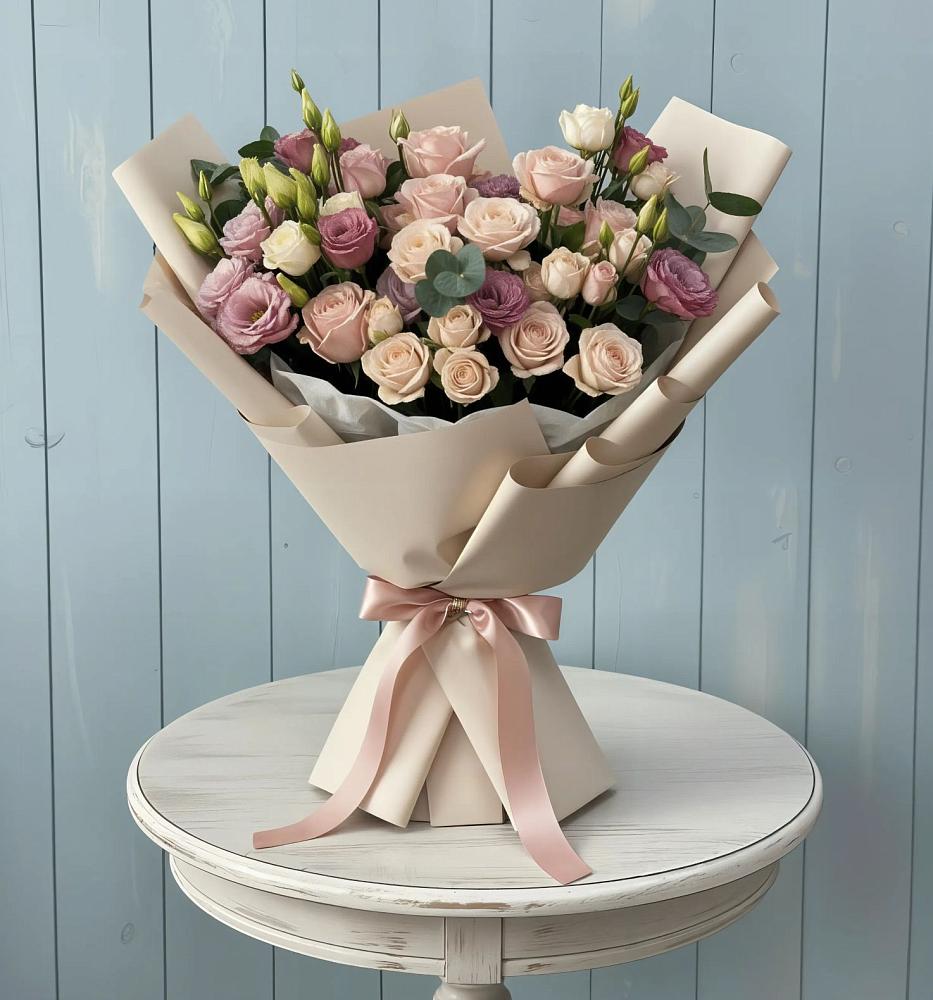 Букет цветов из: Розы и Лизиантусы в Куртамыше