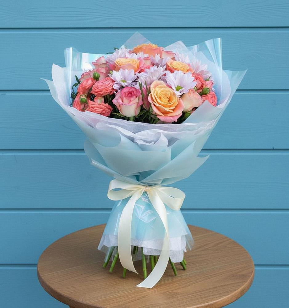 Букет цветов из: Хризантемы и Розы в Куртамыше