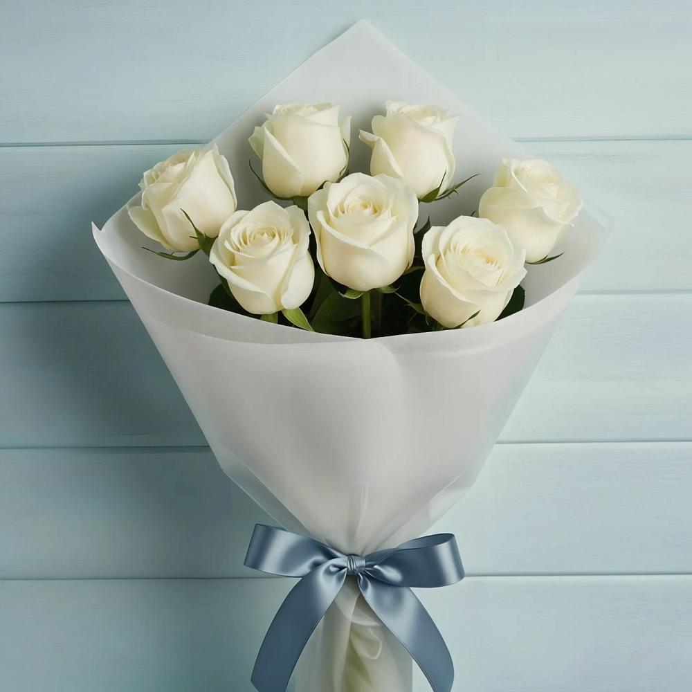 Букет 7 Белых роз Эдлесс Лав в Куртамыше